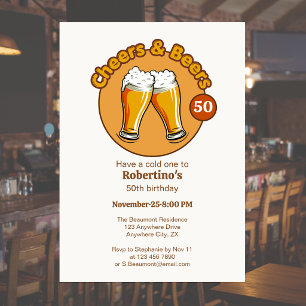 Convite Taças de Cheers & Beers Retro Masculinas 50º Anive