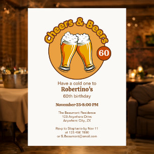 Convite Taças de Cheers & Beers Retro para Homens 60º Aniv
