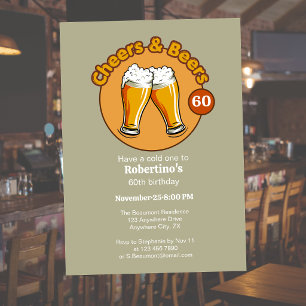 Convite Taças de Cheers & Beers Retro para Homens 60º Aniv