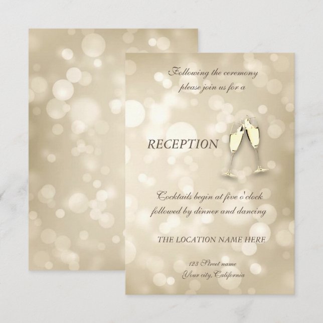 Convite Taças De Vinho Elegantes Bokeh Recepção De Casamen (Frente/Verso)