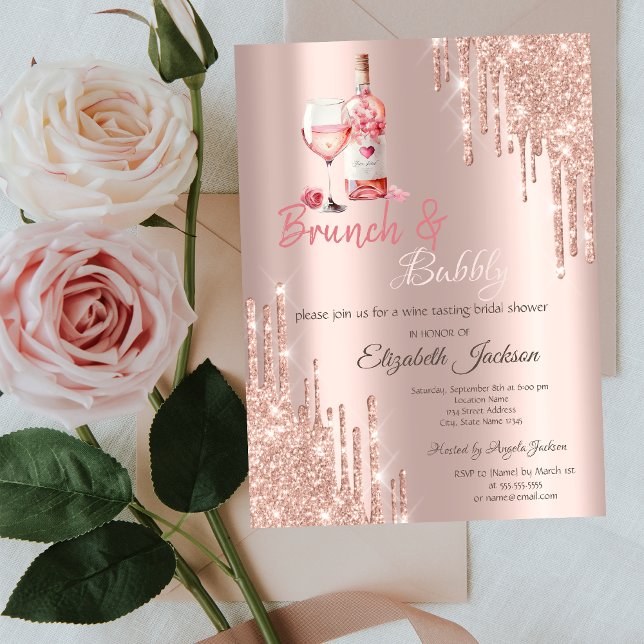 Convite Taças de Vinho Gotas de Garrafa Brunch & Bubbly (Criador carregado)