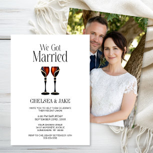Convite Taças de vinho preto e vermelho para casamento apó