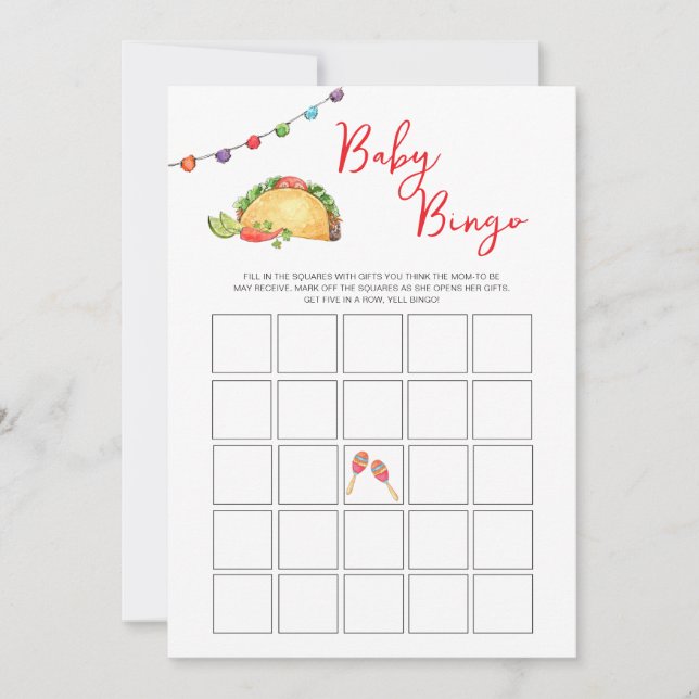 Convite Taco Baby Shower Bingo game (Frente)