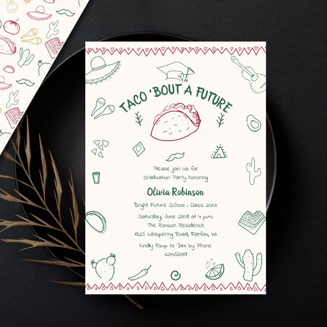 Convite Taco Bout a Future Fiesta Doodle Graduação (Criador carregado)