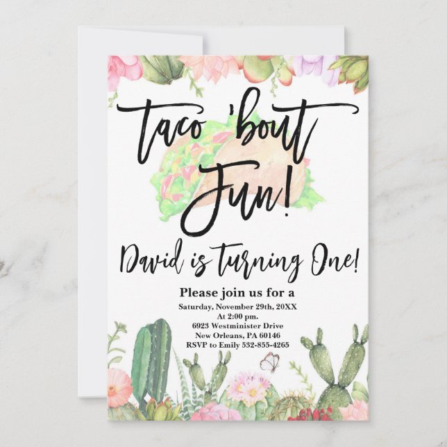 Convite Taco ’Bout Diversão, Taco ’Bout Diversão Cactus Pr (Frente)