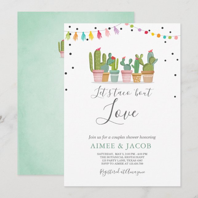 Convite Taco Bout Love Fiesta Casal Chá Invite Cactus (Frente/Verso)