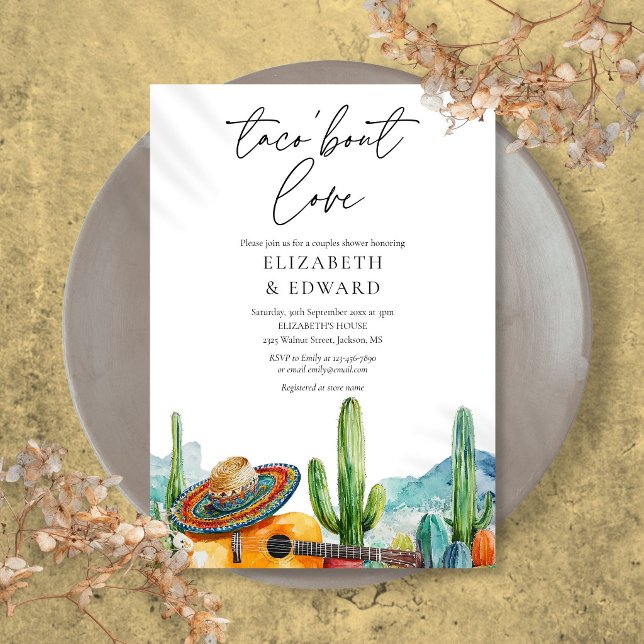 Convite Taco Bout Love Watercolor Casal Cactus Chá (Taco Bout Love Watercolor Cactus Couples Shower Invitation)