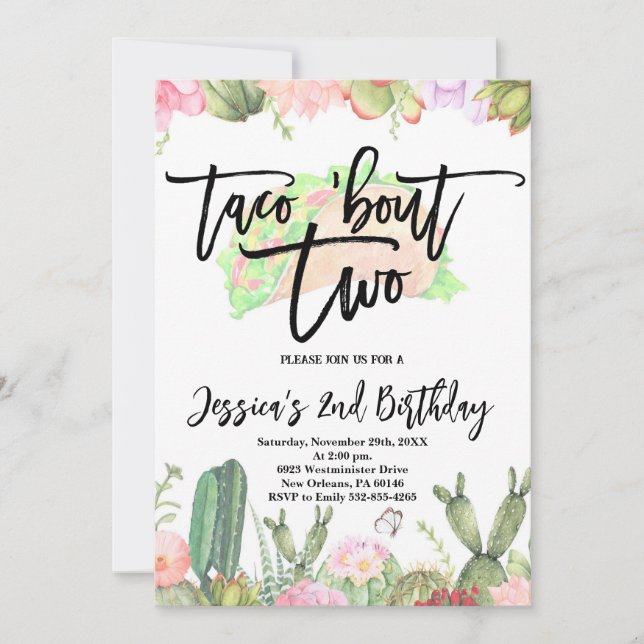 Convite Taco ’Bout Two Fiesta, Taco Segundo Aniversário (Frente)