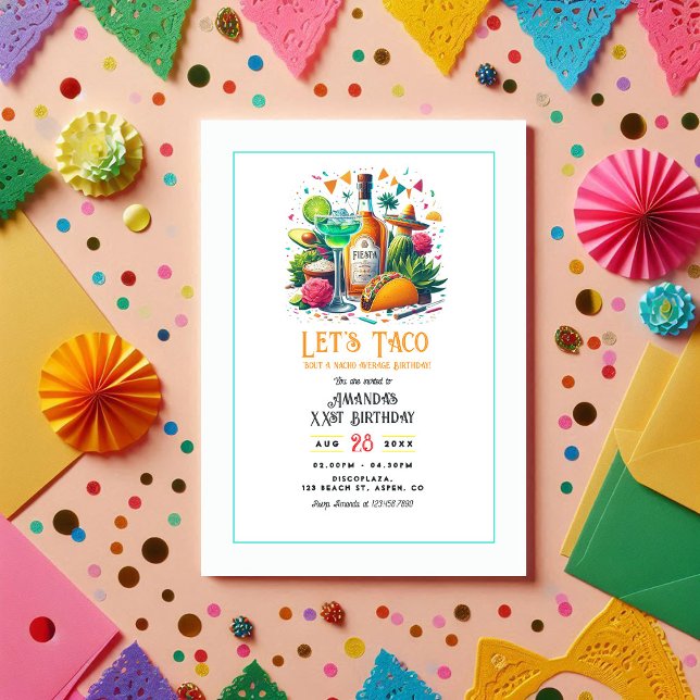 Convite Taco e Tequila Nacho Média Festa de aniversário Fi (Taco & Tequila Nacho Average Fiesta Birthday Party Invitation)