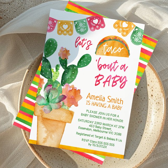 Convite Taco multicolorido sobre um Chá de fraldas bebê (Multicolored Taco 'bout a Baby Baby Shower Invitation, Colorful Fiesta Baby Shower Invitation, )