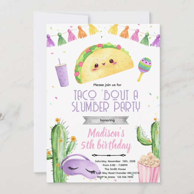 Convite Taco slumber party Birthday Invitation (Frente)