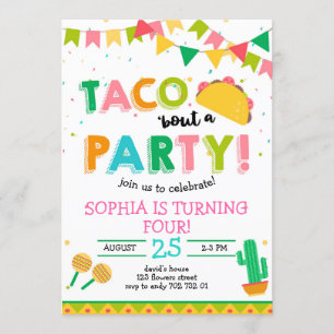 Convite Taco sobre a festa Fiesta Birthday Pink
