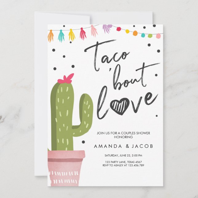Convite Taco Sobre Amor Fiesta de Casal Chuveiro Cactus (Frente)