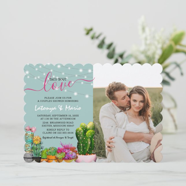 Convite Taco 'sobre Casais Love Fiesta Foto do Chá (Em pé/Frente)