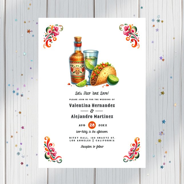 Convite Taco 'sobre o Amor: Casamento Bold Fiesta (Taco 'bout Love: Bold Fiesta Wedding Invitation)