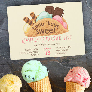 Convite Taco Sobre Sorvete de Waffle Doce Aniversário