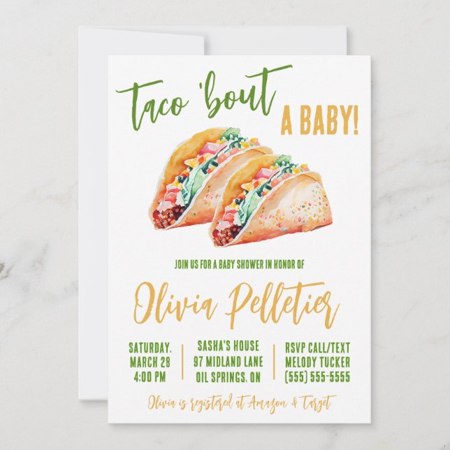 Convite Taco sobre um bebê! Tacos Themed Chá de fraldas (Frente)