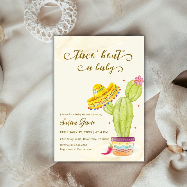 Convite Taco 'Sobre Um Chá de fraldas De Aquarela De Bebê (Taco 'Bout A Baby Watercolor Cactus Baby Shower Invitation)