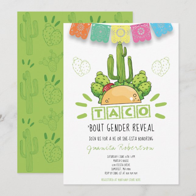 Convite Taco 'Sobre Um Sexo Revele Fiesta Ele Ou Ela (Frente/Verso)