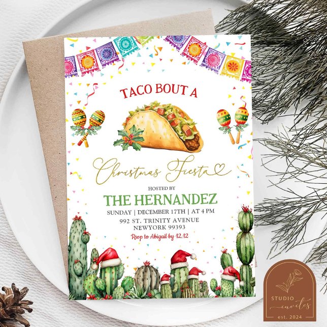 Convite Taco Sobre Uma Festa de Natal Posada Confete (Criador carregado)