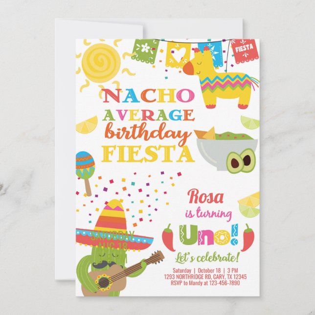 Convite Taco Twosday birthday invitation, girl fiesta. (Frente)