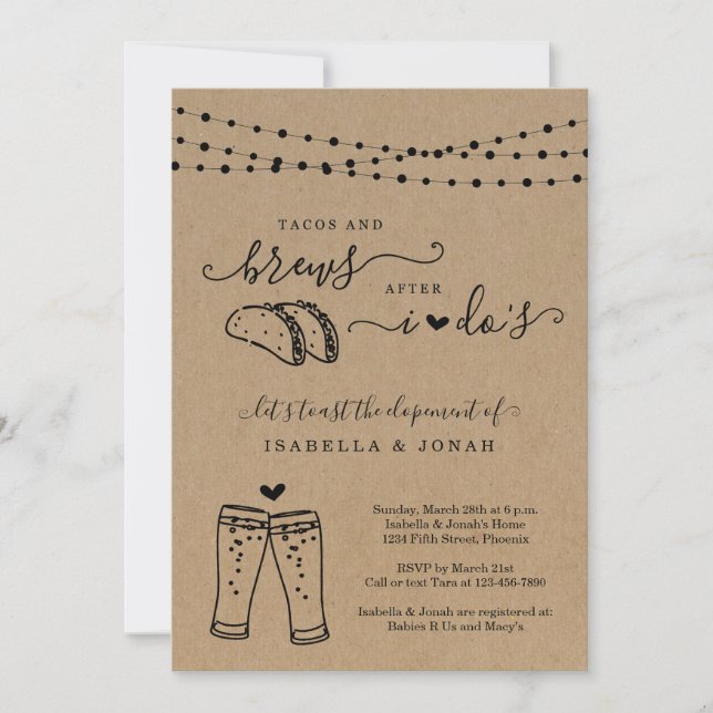Convite Tacos & Brews Após Recepção de Casamento Sem Cerim (Frente)