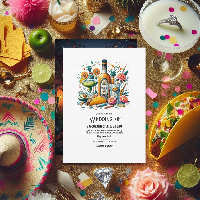 Convite Tacos divertidos e Casamento com Tequila com Garra (Fun Tacos and Tequila Wedding with Monogram Bottle Invitation)