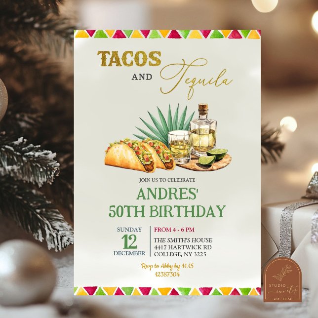 Convite Tacos e Tequila 50º Aniversário do Adulto Mexicano (Criador carregado)