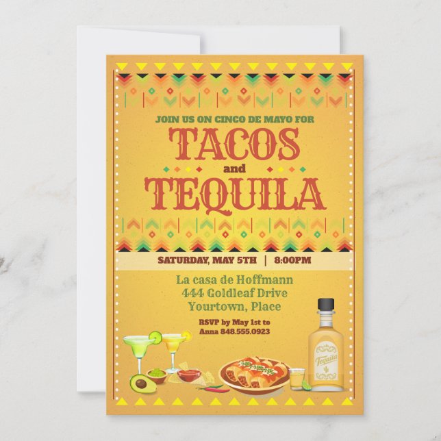 Convite Tacos e Tequila Cinco de Mayo Festa Mexicana (Frente)