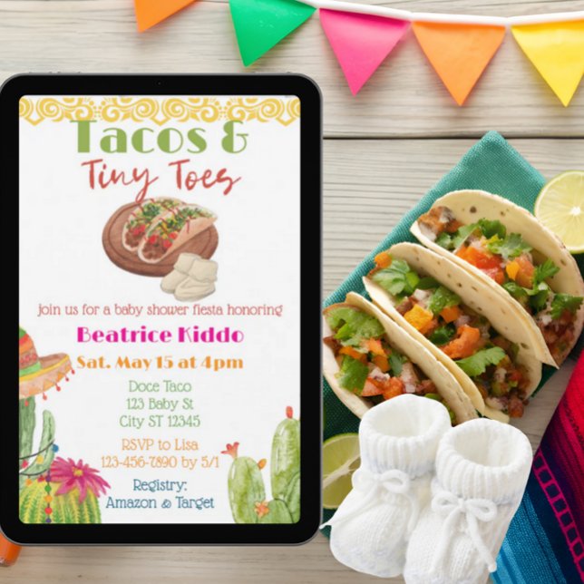 Convite Tacos & Tiny Toes Baby Shower (Criador carregado)