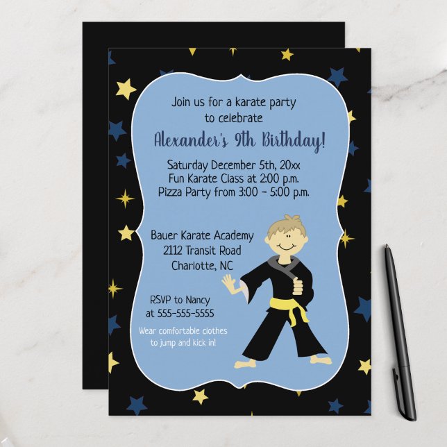 Convite Tae Kwon Do Aniversário Invoca Yellow Belt Boy (Karate Tae Kwon Do Birthday Invitations)