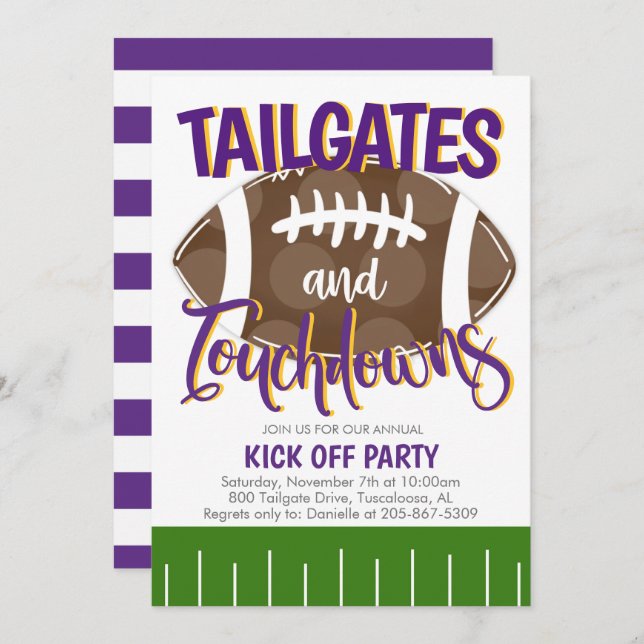 Convite Tailgates and Touchdowns Futebol QUALQUER COR DE E (Frente/Verso)