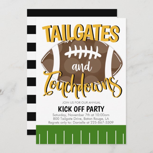 Convite Tailgates and Touchdowns Futebol QUALQUER COR DE E (Frente/Verso)