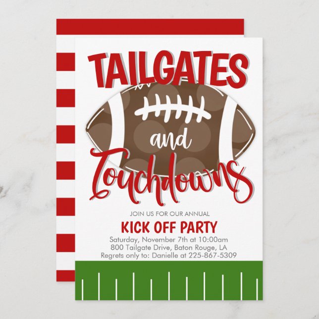 Convite Tailgates and Touchdowns Futebol QUALQUER COR DE E (Frente/Verso)