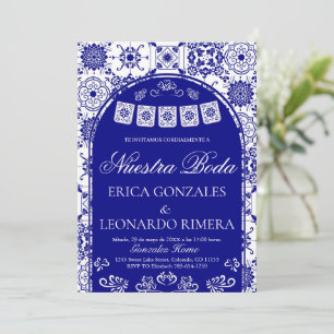 Convite Talavera Azul Marinho Papel Picado Casamento Espan