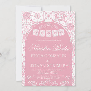 Convite Talavera Bege Rosado Papel Picado Casamento Espanh