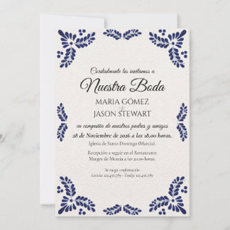 Convite Talavera Black Floral Minimalist Spanish Wedding