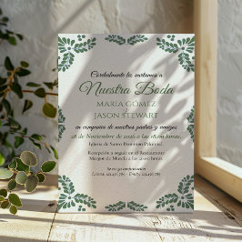 Convite Talavera Green Floral Minimalist Spanish Wedding