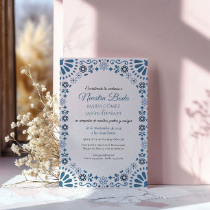Convite Talavera Majólica Azul Floral Boda Casamento Espan