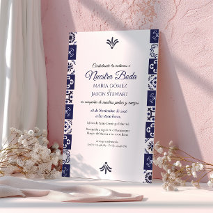 Convite Talavera Majólica Azul Marinho Branco Casamento Es