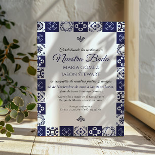 Convite Talavera Majólica Azul Marinho Branco Casamento Es