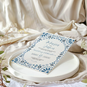 Convite Talavera Mexicana Majólica Azul Floral Boda Casame