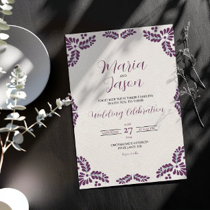 Convite Talavera Mexicana Roxo Floral Casamento Minimalist