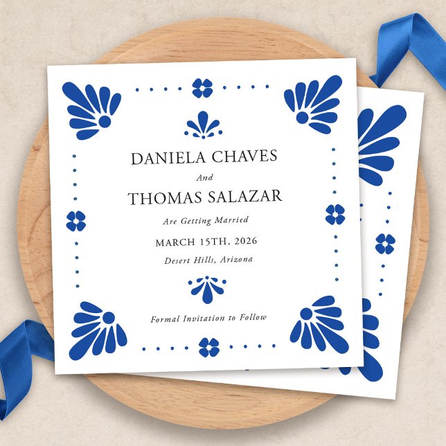 Convite Talavera Mexicana Salve A Data (Talavera Mexican Save The Date Cards by Fiesta Valley Print)