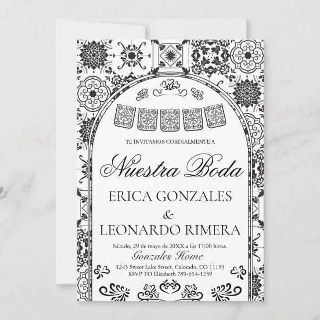 Convite Talavera Papel Picado Casamento Espanhol (Frente)