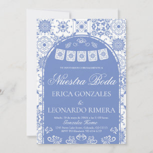 Convite Talavera Poeira Azul Papel Picado Casamento Espanh
