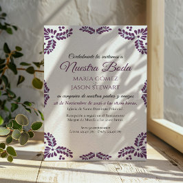 Convite Talavera Purple Floral Minimalist Spanish Wedding