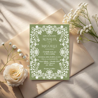 Convite Talavera sage green Mexican wedding