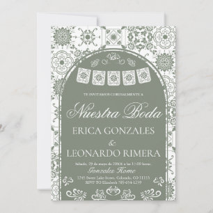 Convite Talavera Sage Verde Papel Picado Casamento Espanho