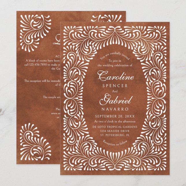 Convite Talavera Terracota Casamento Fiesta (Frente/Verso)